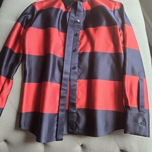 Burberry Red and Black Striped Blouse